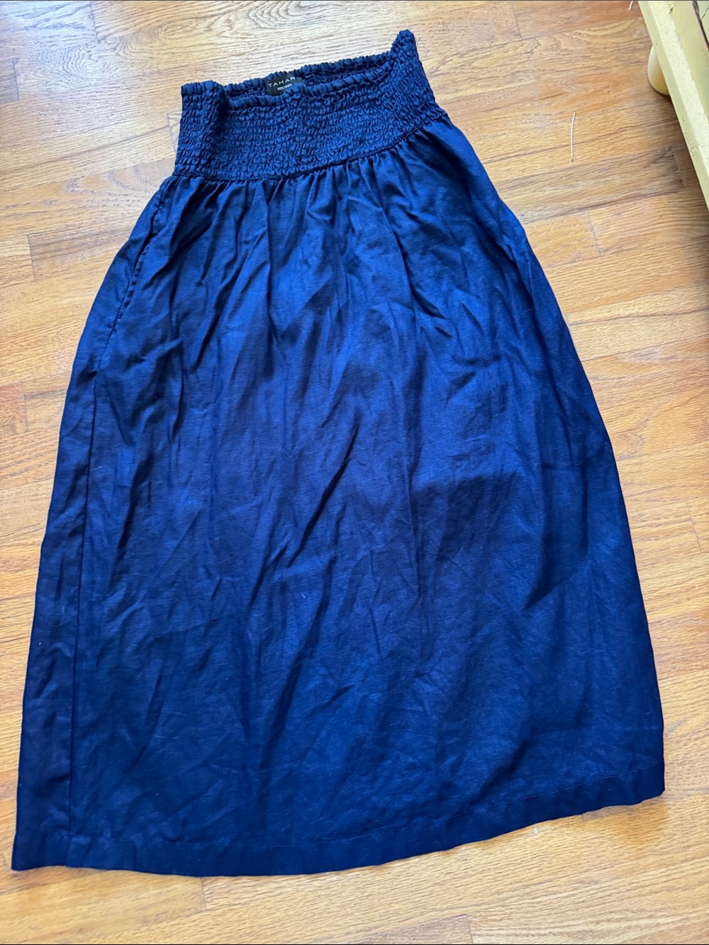 Tahari Deep Navy Maxi Skirt with Smocked Waistband